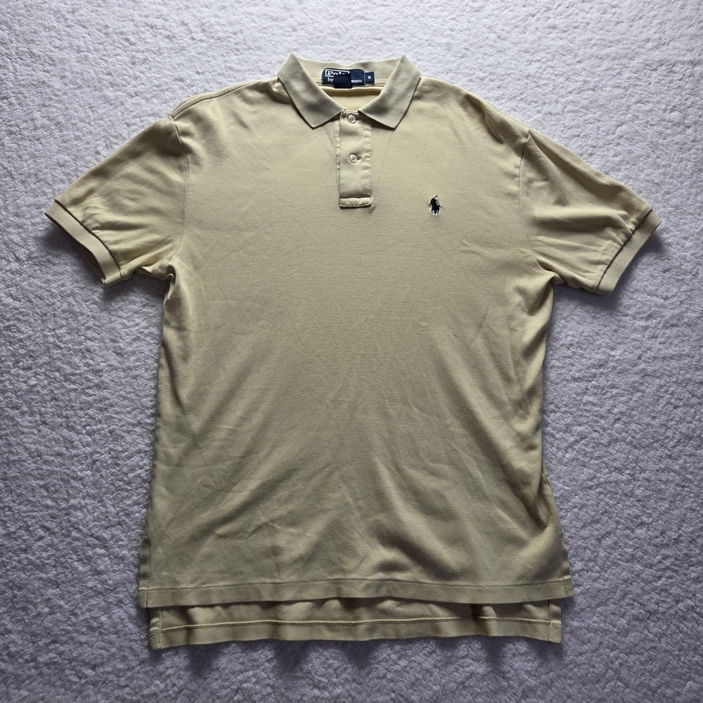 Polo By Ralph Lauren Polo Shirt Mens M Beige Solid Short Sleeve Cotton Knit Top - Picture 2 of 8